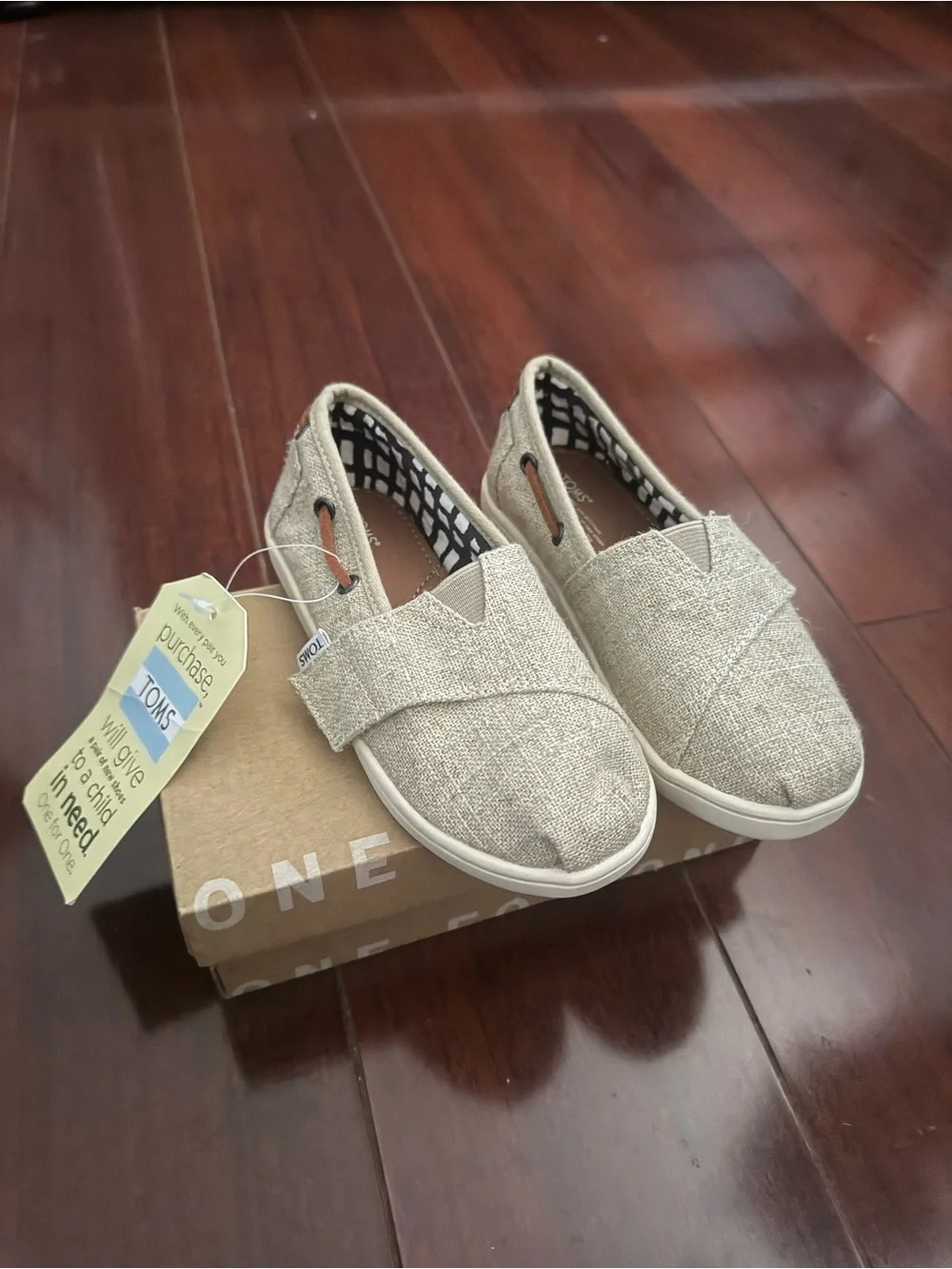 TOMS Kids Natural Canvas Slip-On Moccasins